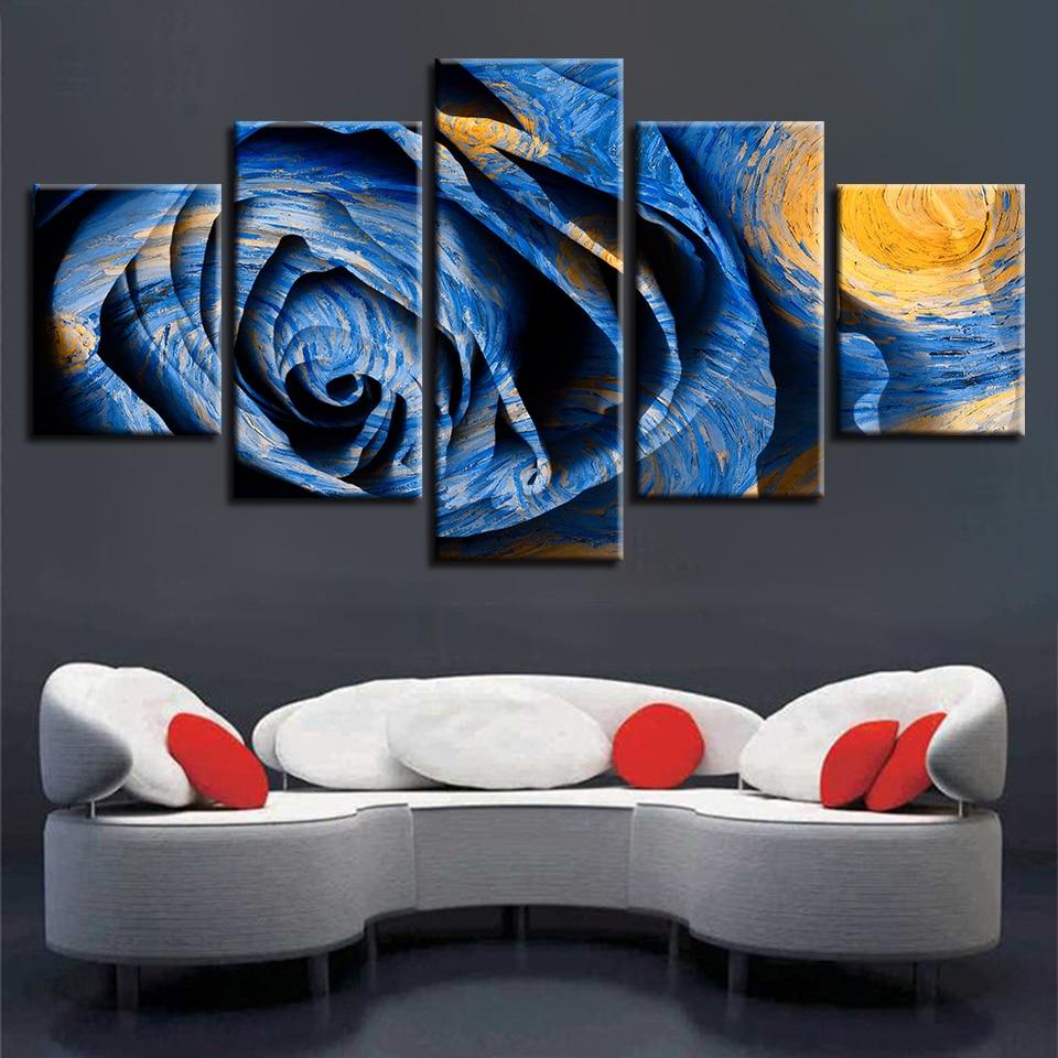 Blue Rose Flower 01 - Nature 5 Panel Canvas Art Wall Decor Blue Rose Flower 01 - Nature 5 Panel Canvas Art Wall Decor