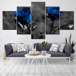 Blue Roses Flowers - Nature 5 Panel Canvas Art Wall Decor