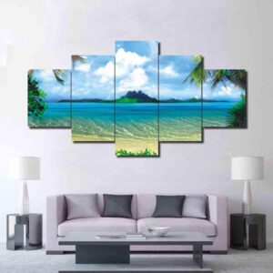 Blue Sea And Island - Space 5 Panel Canvas Art Wall Decor