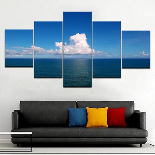 Blue Sea Blue Sky - Ocean 5 Panel Canvas Art Wall Decor Blue Sea Blue Sky - Ocean 5 Panel Canvas Art Wall Decor