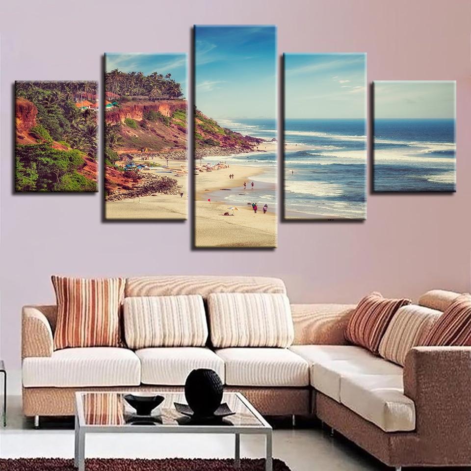 Blue Sea Mountain Beach - Ocean 5 Panel Canvas Art Wall Decor Blue Sea Mountain Beach - Ocean 5 Panel Canvas Art Wall Decor