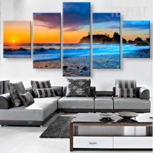Blue Sea Waters - Nature 5 Panel Canvas Art Wall Decor