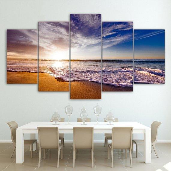 Blue Sky In The Beach - Nature 5 Panel Canvas Art Wall Decor Blue Sky In The Beach - Nature 5 Panel Canvas Art Wall Decor