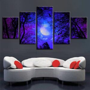 Blue Sky Moon - Space 5 Panel Canvas Art Wall Decor