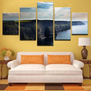 Blue Sky Ocean Mountain Cliff - Nature 5 Panel Canvas Art Wall Decor