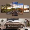 Blue Sky Railway Sights Sunset Trees - Nature 5 Panel Canvas Art Wall Decor
