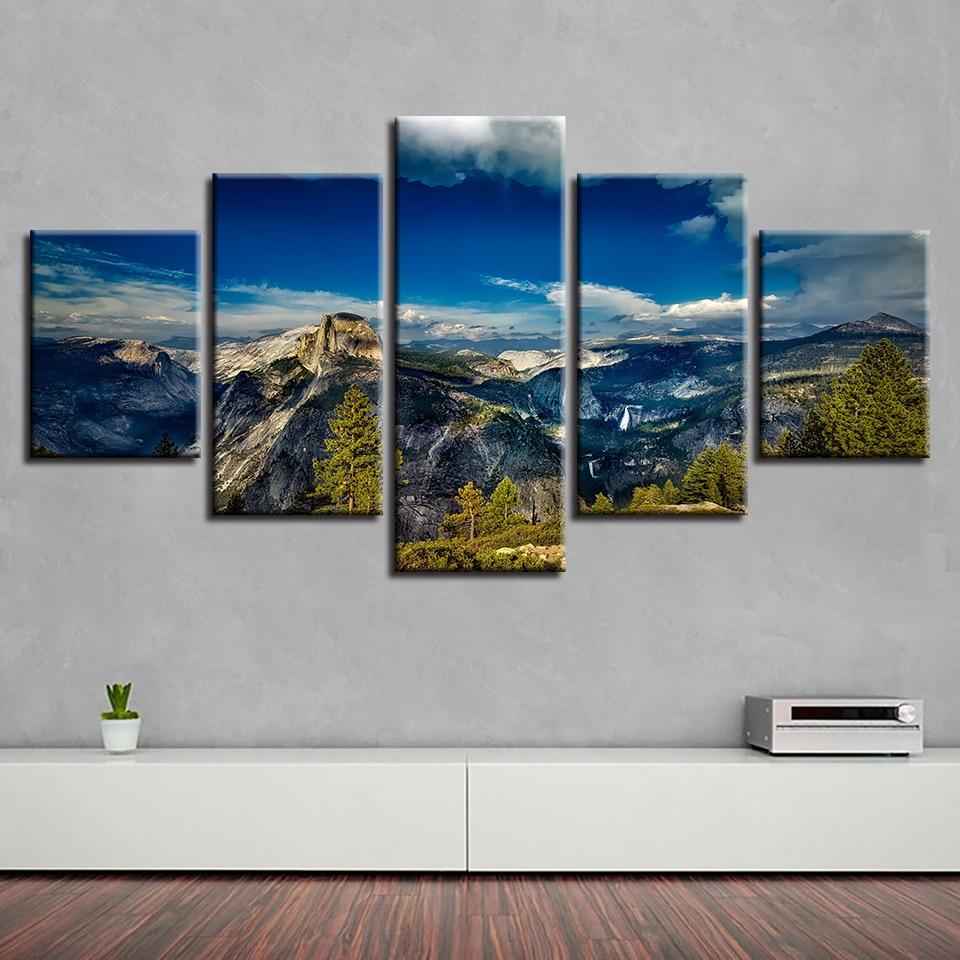 Blue Sky White Cloud And Mountain 1 - Nature 5 Panel Canvas Art Wall Decor Blue Sky White Cloud And Mountain 1 - Nature 5 Panel Canvas Art Wall Decor