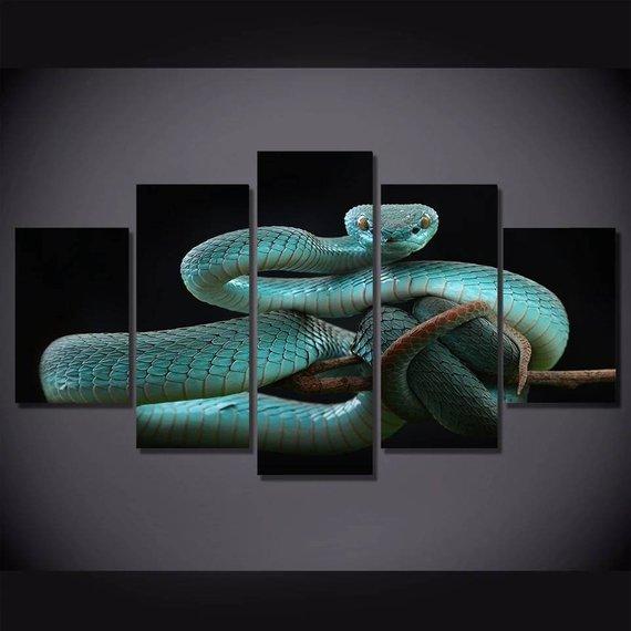 Blue Snake - Animal 5 Panel Canvas Art Wall Decor Blue Snake - Animal 5 Panel Canvas Art Wall Decor