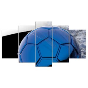 Blue Soccer Foot Ball - Sport 5 Panel Canvas Art Wall Decor