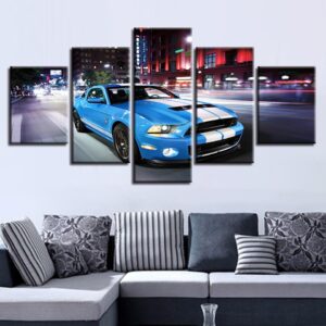 Blue Sports Car 2 - Automative 5 Panel Canvas Art Wall Decor