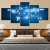 Blue Stars Sky Shine World Map - Abstract 5 Panel Canvas Art Wall Decor