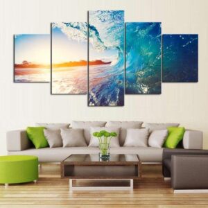 Blue Wave - Nature 5 Panel Canvas Art Wall Decor