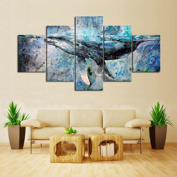 Blue Whale 01 - Animal 5 Panel Canvas Art Wall Decor Blue Whale 01 - Animal 5 Panel Canvas Art Wall Decor
