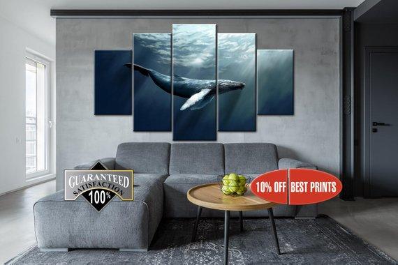 Blue Whale 1 - Animal 5 Panel Canvas Art Wall Decor Blue Whale 1 - Animal 5 Panel Canvas Art Wall Decor