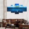 Blue Whale Island 02 - Nature 5 Panel Canvas Art Wall Decor