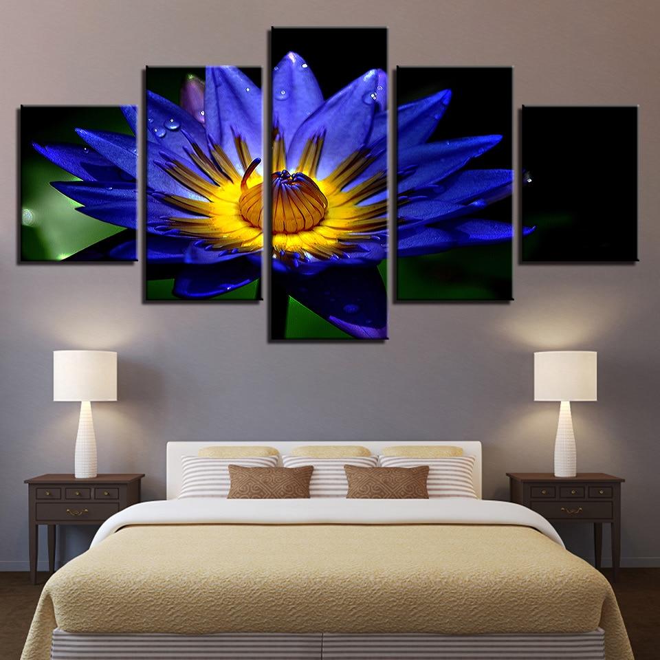 Blue Yellower Flower - Nature 5 Panel Canvas Art Wall Decor Blue Yellower Flower - Nature 5 Panel Canvas Art Wall Decor