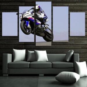 Bmw S1000Rr Sportbike Racing Wheelie Motorcycle - Sport 5 Panel Canvas Art Wall Decor