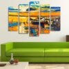Boat And A Pier At Sunset - Nature 5 Panel Canvas Art Wall Decor