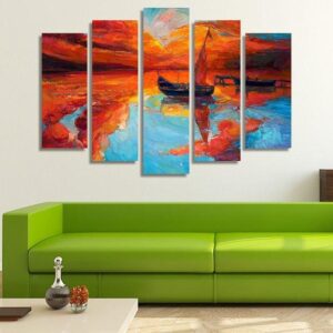 Boat And Sea 02 - Abstract 5 Panel Canvas Art Wall Decor