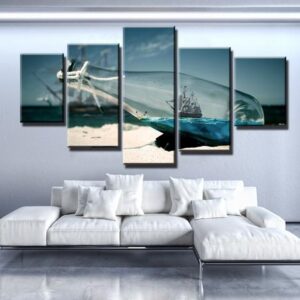 Boat In Bottle - Abstract 5 Panel Canvas Art Wall Decor