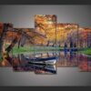 Boat In The Fall - Nature 5 Panel Canvas Art Wall Decor