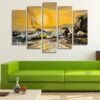 Boat In The Sea - Abstract 5 Panel Canvas Art Wall Decor