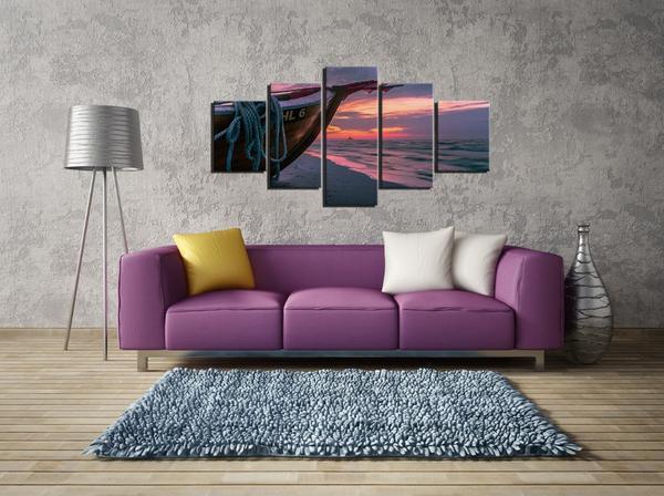 Boat On Sea Ocean At Sunse 01- Space 5 Panel Canvas Art Wall Decor Boat On Sea Ocean At Sunse 01- Space 5 Panel Canvas Art Wall Decor