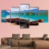 Boats At The Pier Of Bled Lake - Nature 5 Panel Canvas Art Wall Decor