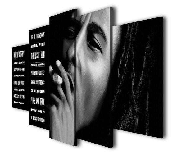 Bob Marley Three Little Birds Song - Music 5 Panel Canvas Art Wall Decor Bob Marley Three Little Birds Song - Music 5 Panel Canvas Art Wall Decor