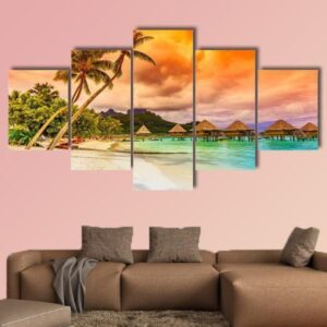 Bora Bora Island French Polynesia - Nature 5 Panel Canvas Art Wall Decor