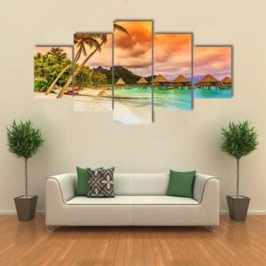 Bora Bora Island With Otemanu Mountain - Nature 5 Panel Canvas Art Wall Decor