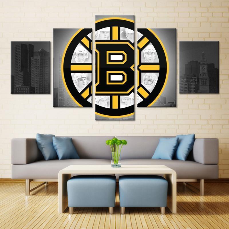 Boston Bruins Logo 5 Ice Hockey - 5 Panel Canvas Art Wall Decor Boston Bruins Logo 5 Ice Hockey - 5 Panel Canvas Art Wall Decor
