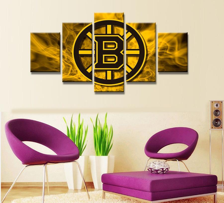 Boston Bruins Nhl Team Yellow - Sport 5 Panel Canvas Art Wall Decor Boston Bruins Nhl Team Yellow - Sport 5 Panel Canvas Art Wall Decor