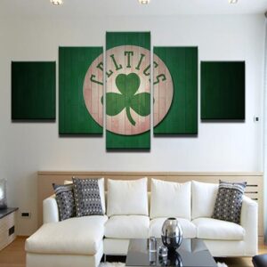 Boston Celtics Logo Over Floorboards - Sport 5 Panel Canvas Art Wall Decor