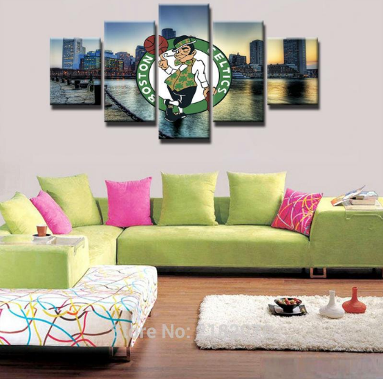 Boston Celtics Team Basketball NBA Sport - 5 Panel Canvas Art Wall Decor Boston Celtics Team Basketball NBA Sport - 5 Panel Canvas Art Wall Decor