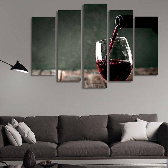 Bottle Of Wine - Wine 5 Panel Canvas Art Wall Decor Bottle Of Wine - Wine 5 Panel Canvas Art Wall Decor