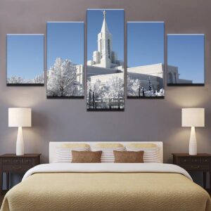 Bountiful White Utah Temple - Nature 5 Panel Canvas Art Wall Decor