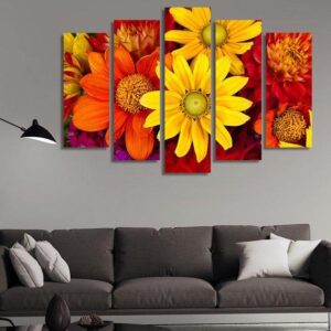 Bouquet Of Autumn Flowers - Nature 5 Panel Canvas Art Wall Decor