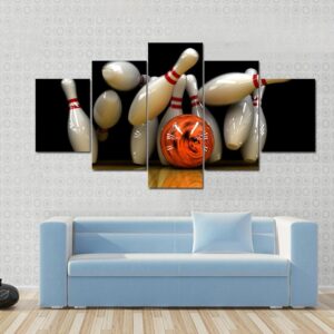 Bowling Ball Swirling Strike With Bowling Pins - Sport 5 Panel Canvas Art Wall Decor