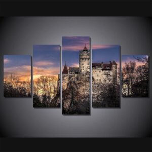 Bran Castle in Romania 01 - Nature 5 Panel Canvas Art Wall Decor