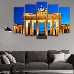 Brandenburg Gate In Berlin Germany At Night - Nature 5 Panel Canvas Art Wall Decor