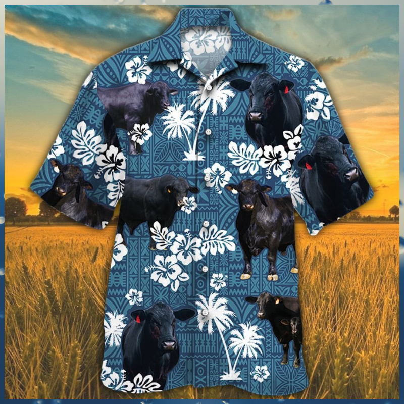 Brangus Cattle Blue Tribal Pattern Hawaiian Shirt Brangus Cattle Blue Tribal Pattern Hawaiian Shirt