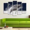 Breaching Leaping Alaskan Humpback Whale - Animal 5 Panel Canvas Art Wall Decor