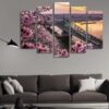 Bridge Across Danube At Sunset In Spring - Nature 5 Panel Canvas Art Wall Decor