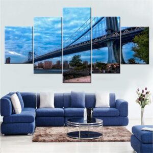 Bridge Blue Sky - Nature 5 Panel Canvas Art Wall Decor