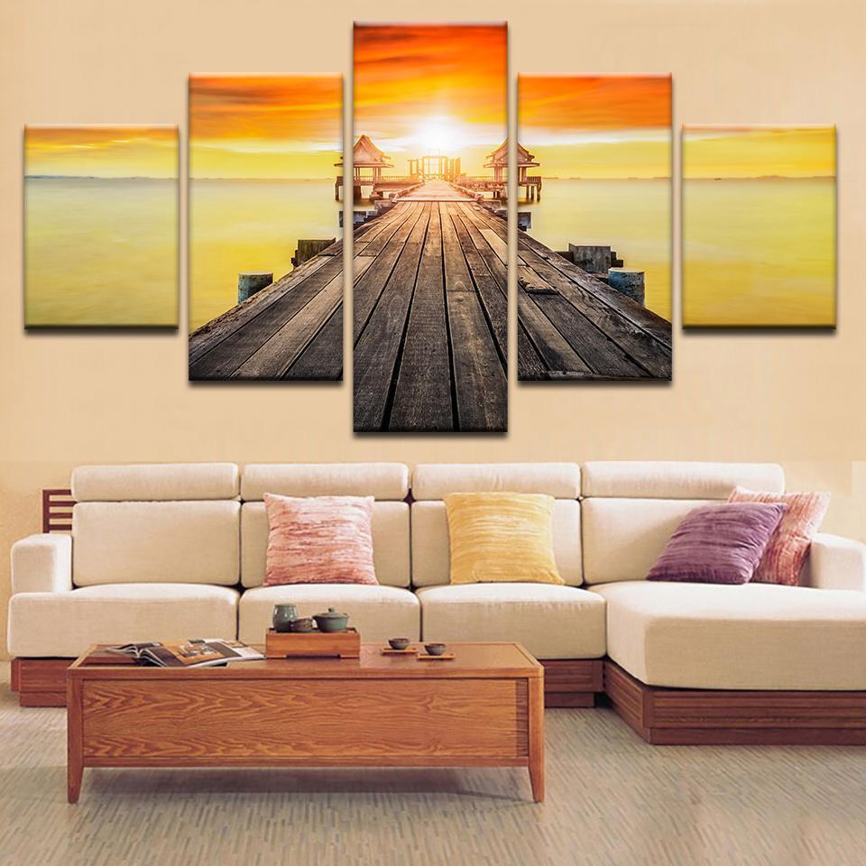 Bridge Leading To Paradise With A Sunset - Nature 5 Panel Canvas Art Wall Decor Bridge Leading To Paradise With A Sunset - Nature 5 Panel Canvas Art Wall Decor