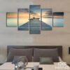 Bridge On Lake At Sunset - Nature 5 Panel Canvas Art Wall Decor