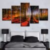 Bright Morning Autumn Tree Forest - Nature 5 Panel Canvas Art Wall Decor