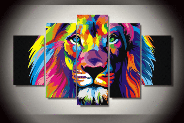 Brilliant Lion Abstract And Animal - 5 Panel Canvas Art Wall Decor Brilliant Lion Abstract And Animal - 5 Panel Canvas Art Wall Decor