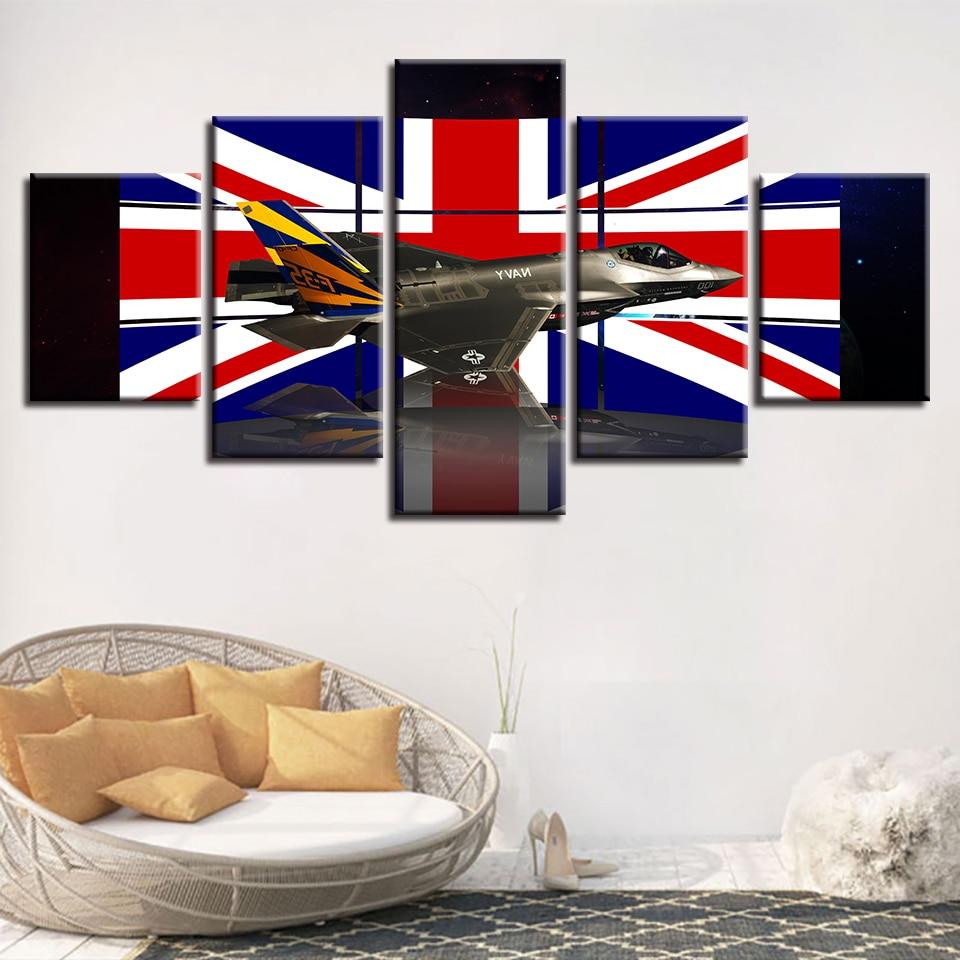 British Flag And Aircraft - Abstract 5 Panel Canvas Art Wall Decor British Flag And Aircraft - Abstract 5 Panel Canvas Art Wall Decor